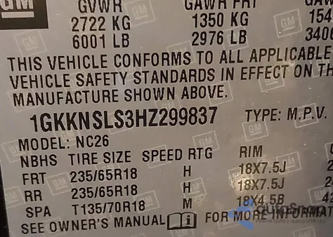 2017 GMC Acadia Sle-2 from USA, damaged, VIN 1GKKNSLS3HZ299837